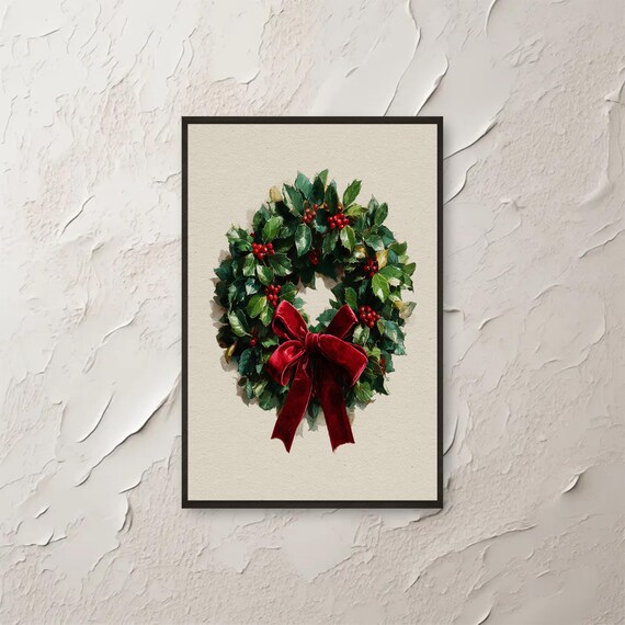 Vintage Mistletoe Christmas Print Neutral Botanical Holiday Wall Art Painting Png Decor