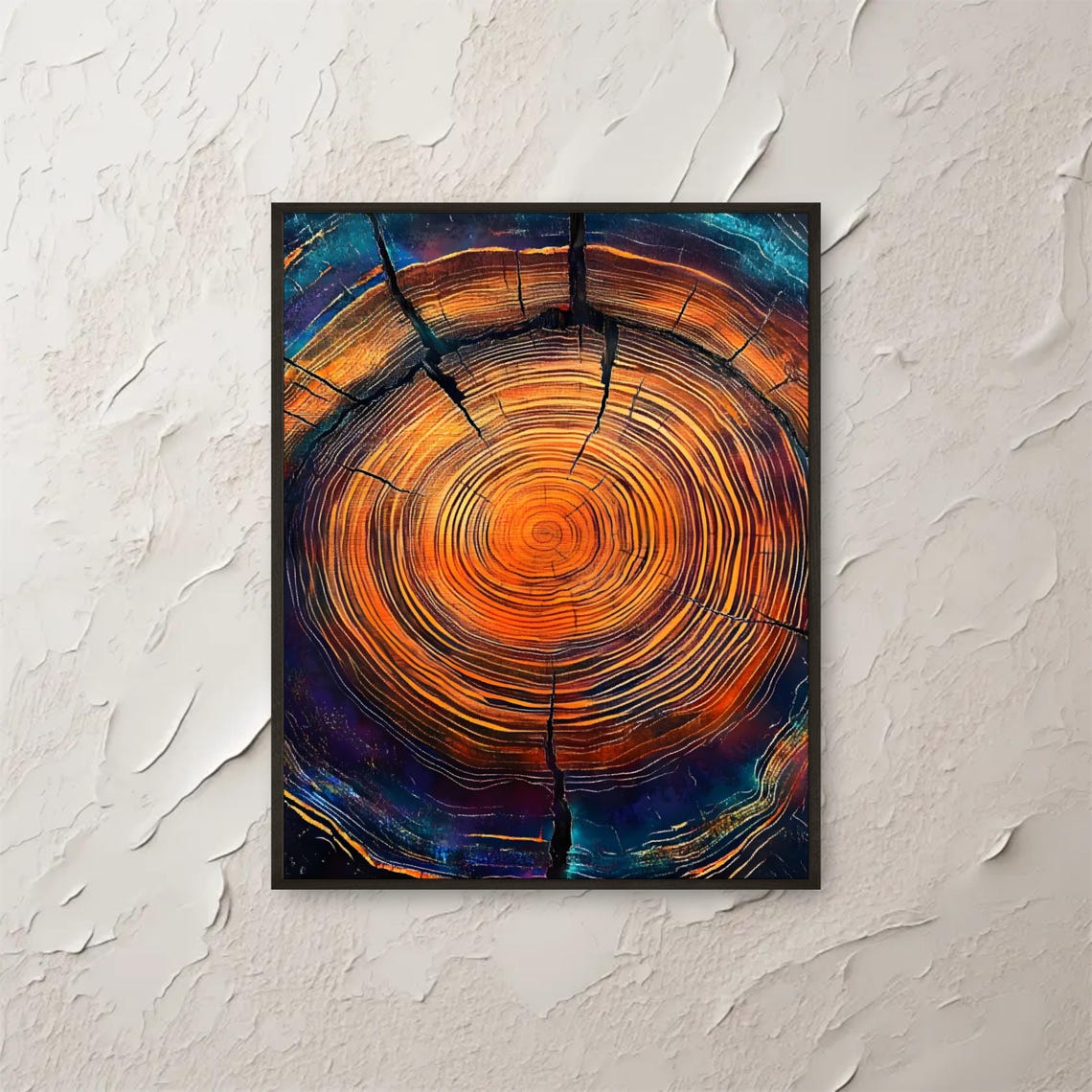 Vivid Orange Blue Tree Rings Abstract Wood Grain Texture Art Poster