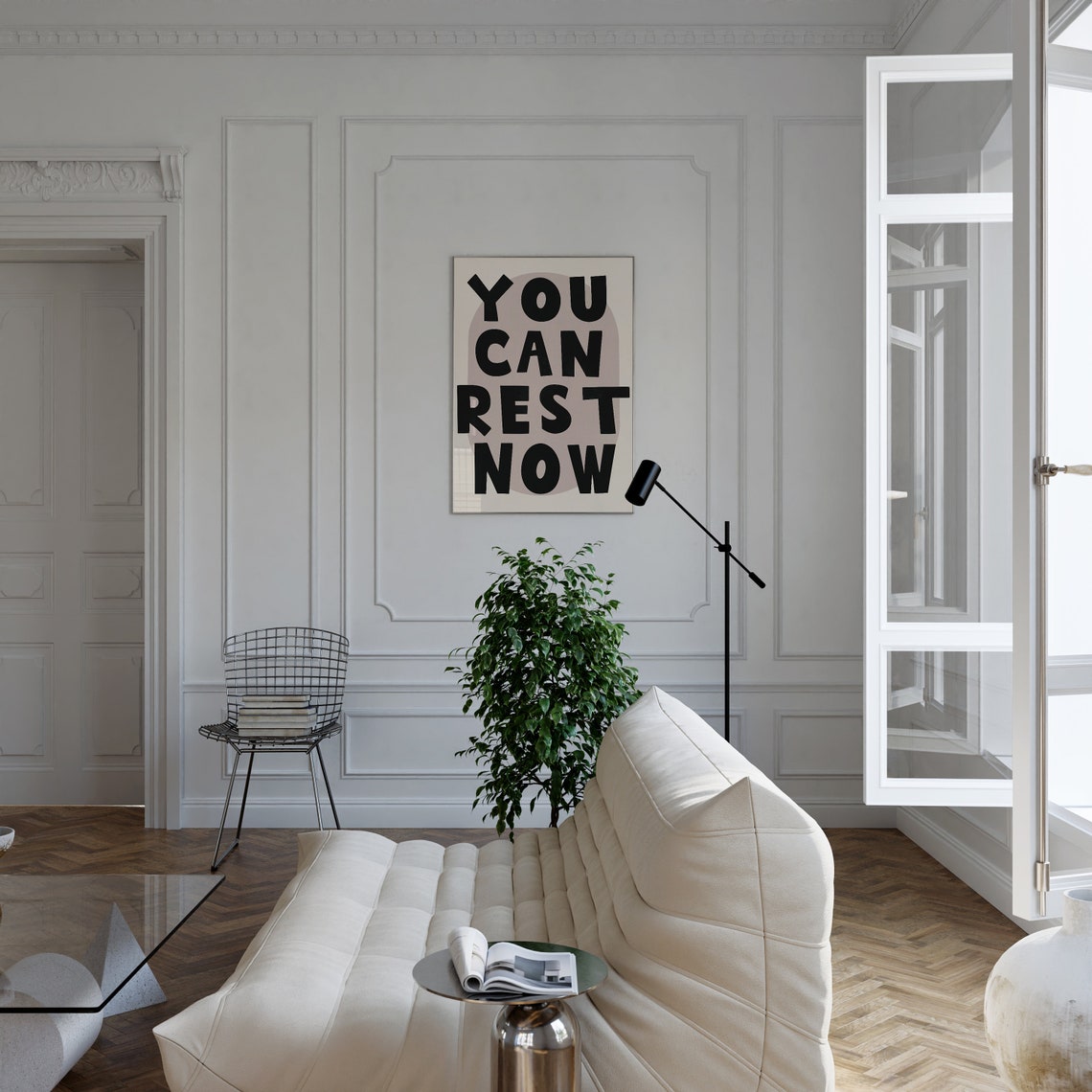 You Can Rest Now Black White Minimalist Typography Self Care Poster - Image 2