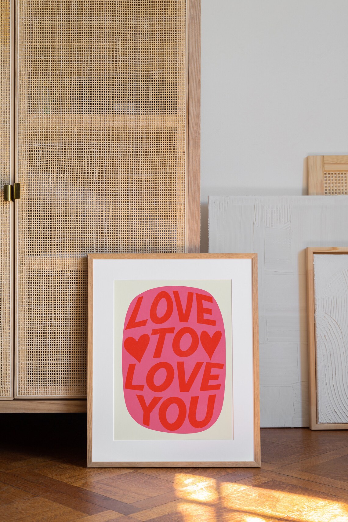 Love To Love You Bold Pink Red Color Block Heart Quote Poster - Image 2
