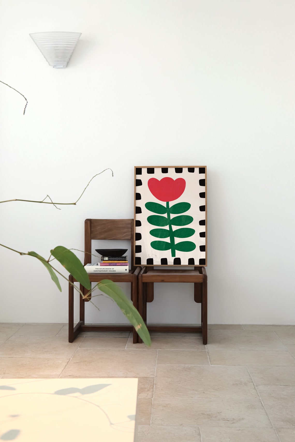 Red Heart Flower Maximalist Retro Border Botanical Art Poster - Image 2