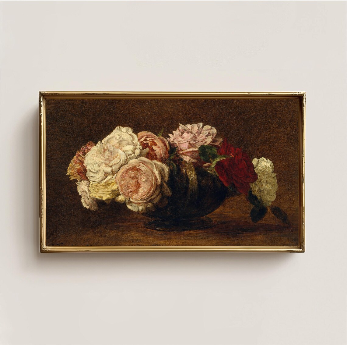 Vintage Roses Still Life Oil Painting Romantic Floral Bouquet Print