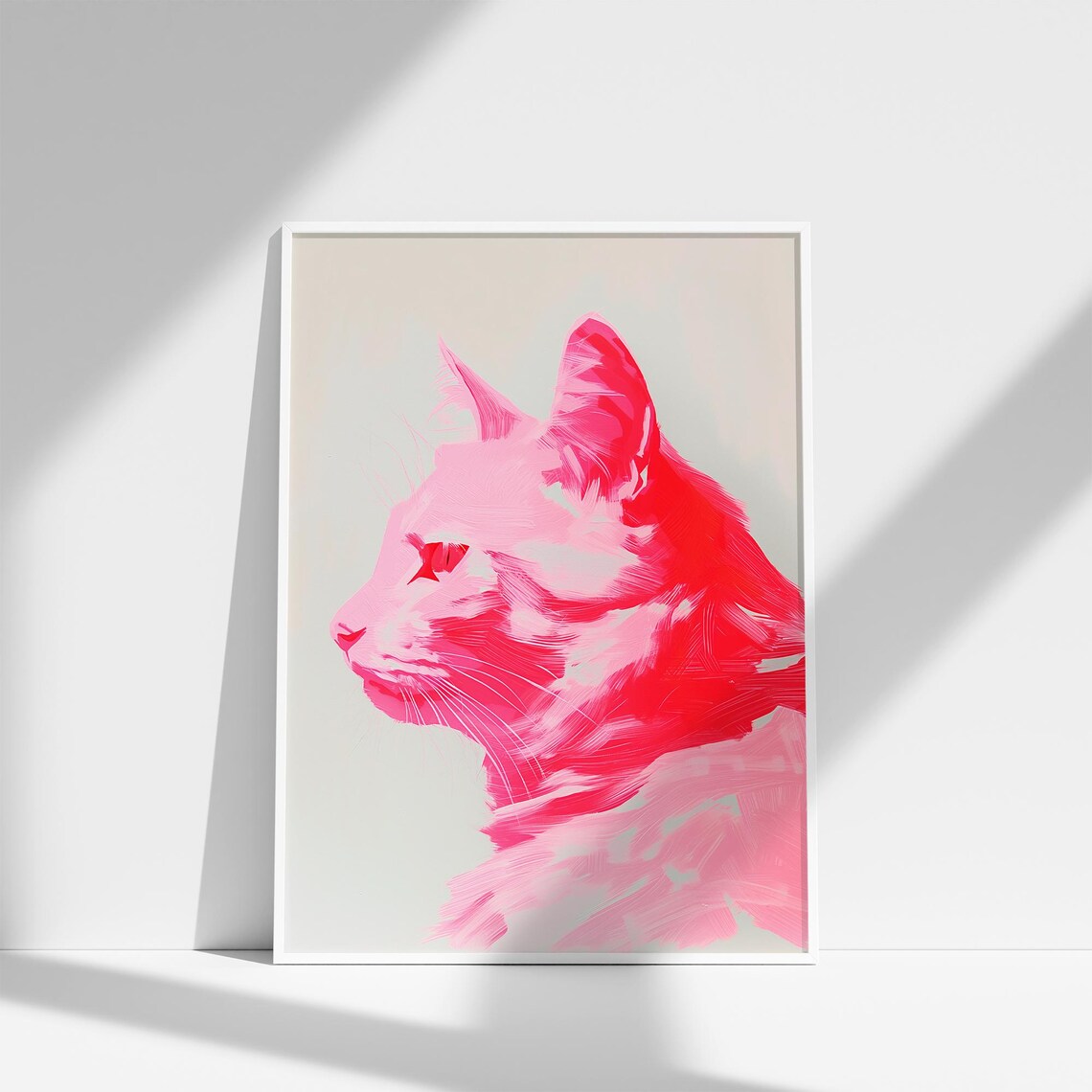 Hot Pink Cat Portrait in Bold Pop Art Style Modern Feline Poster - Image 5