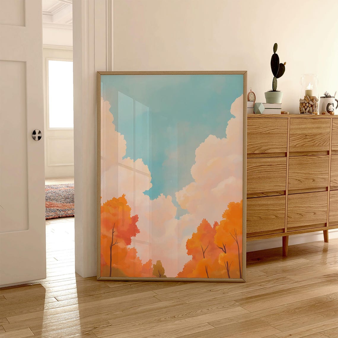 Orange Autumn Trees Under Big Billowing Clouds Fall Sky Poster - Image 5