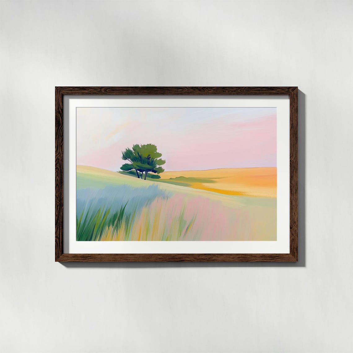 Lone Green Tree On Colorful Spring Meadow With Pink Sky Poster - Image 4