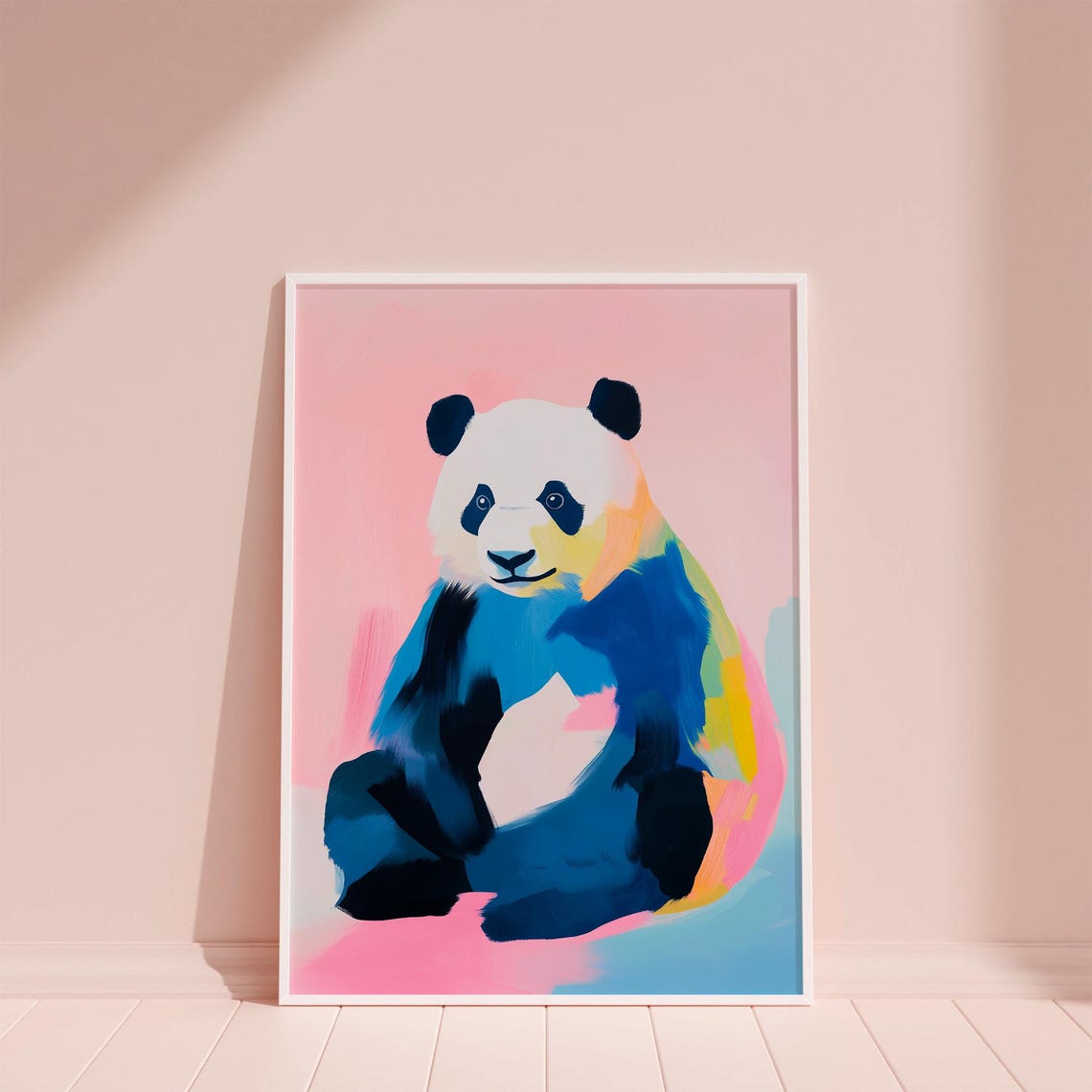 Colorful Abstract Panda Bear Portrait on Pink Background Art Poster - Image 6