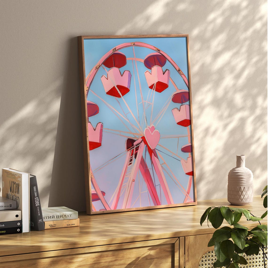 Pastel Pink Ferris Wheel With Heart Shaped Gondola Carnival Poster - Image 2