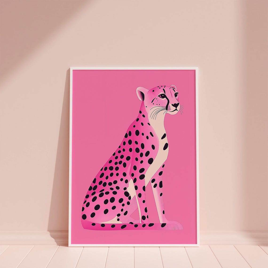 Pink Cheetah Sitting Pretty Preppy Dorm Room Trendy Animal Wall Art - Image 2