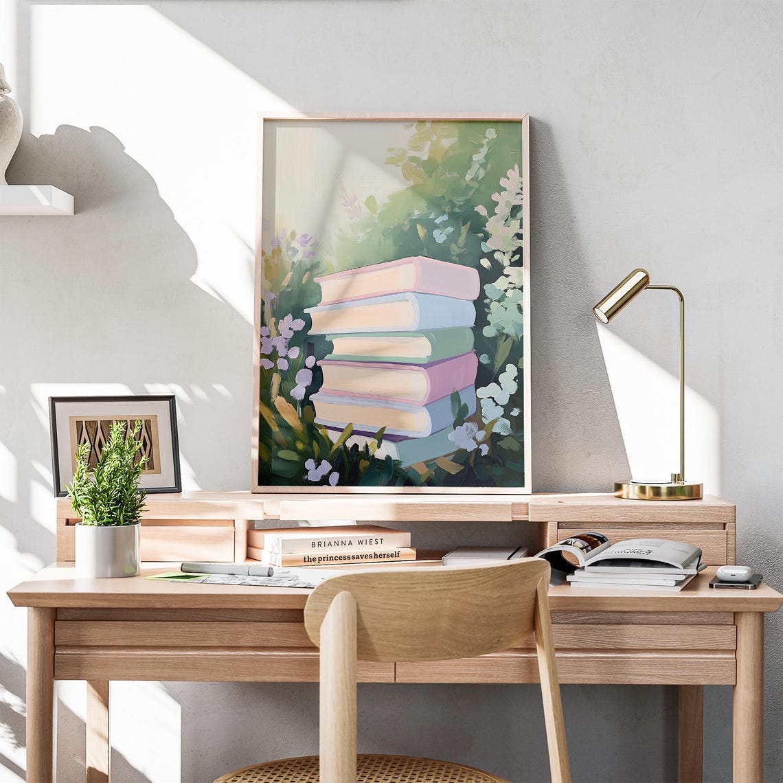 Pastel Book Stack in a Flower Garden Botanical Library Decor Poster - Image 5