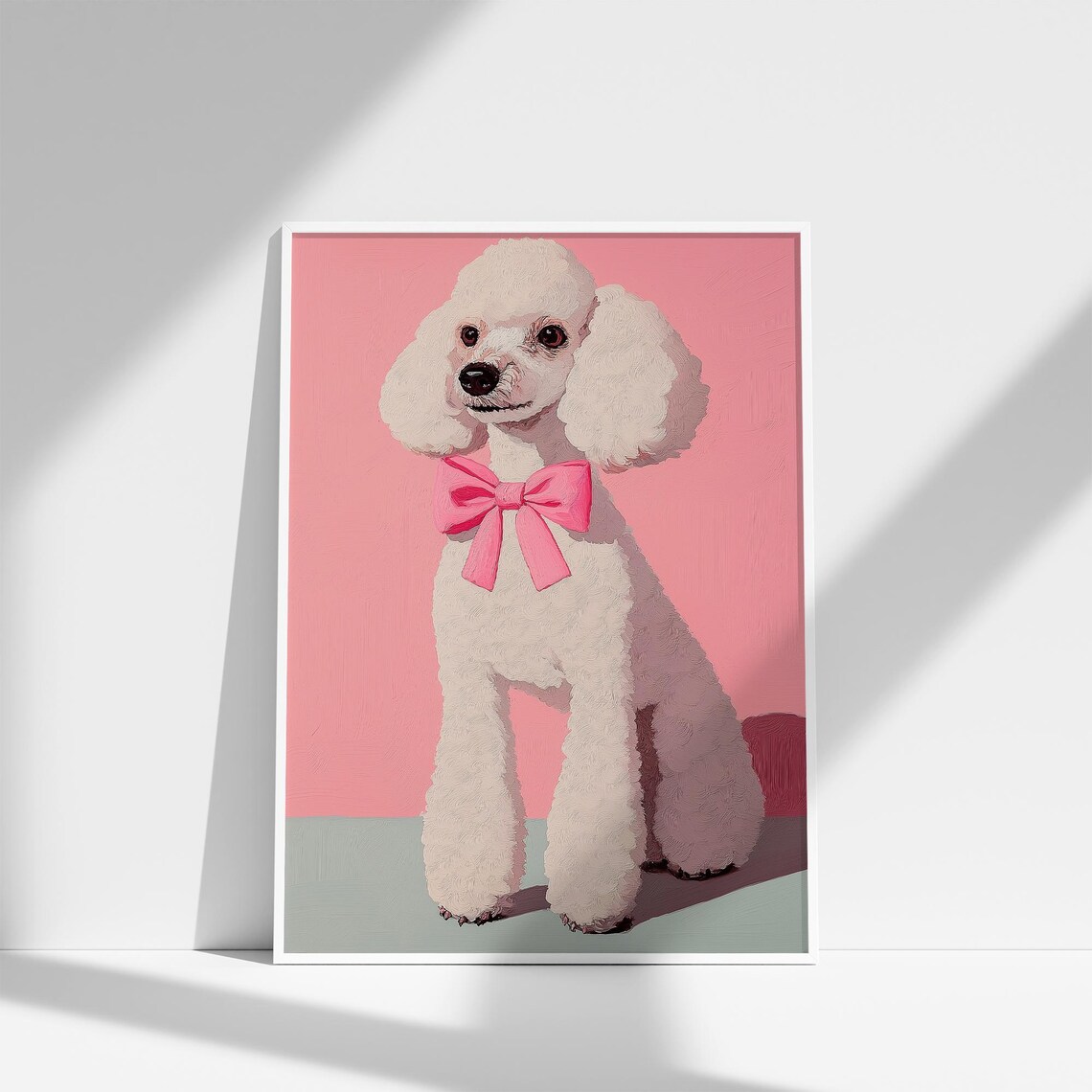 White Poodle With Pink Bow Preppy Pink Dog Nursery Decor Poster - Image 4
