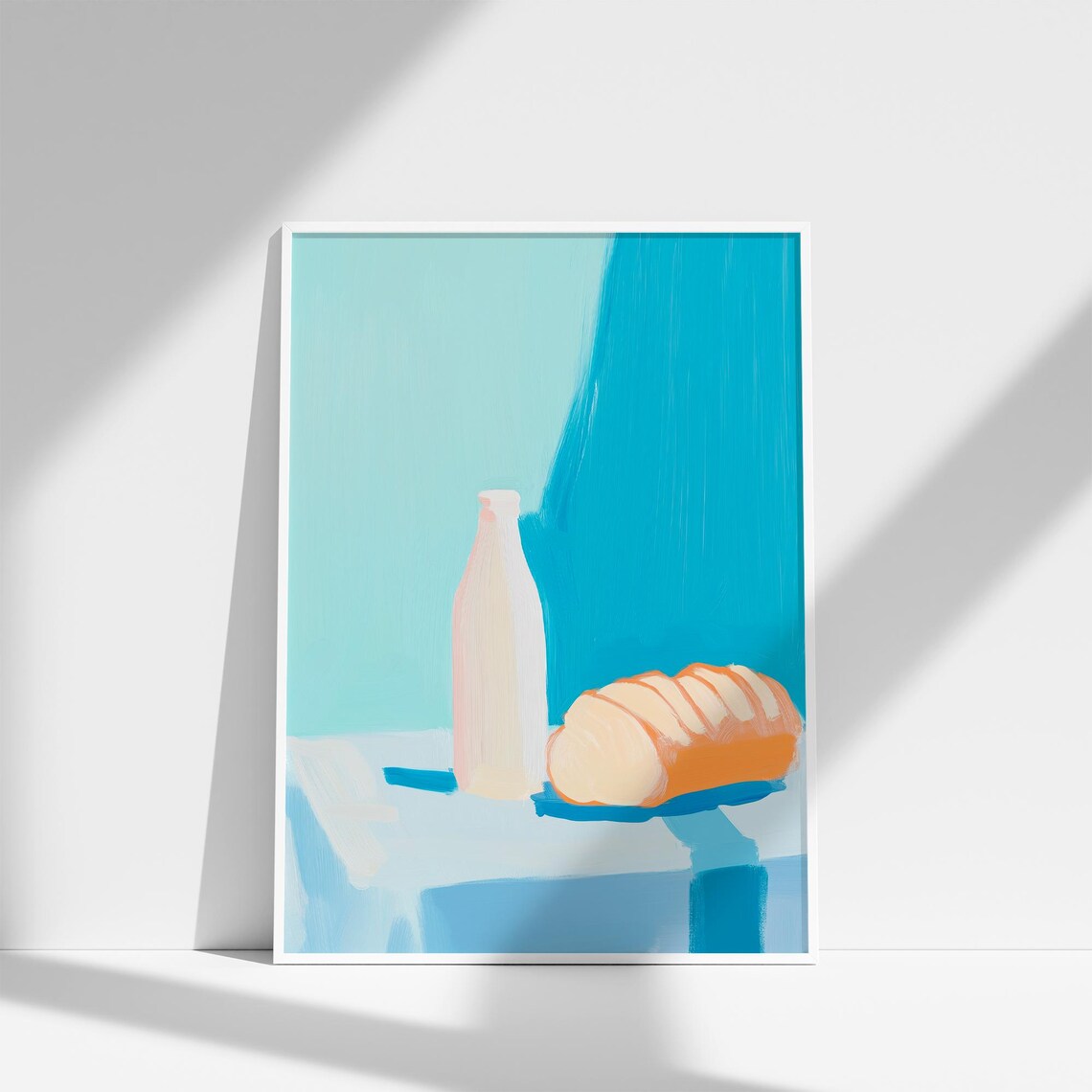 Milk Bottle and Bread Loaf Minimal Turquoise Kitchen Art Poster - Image 3