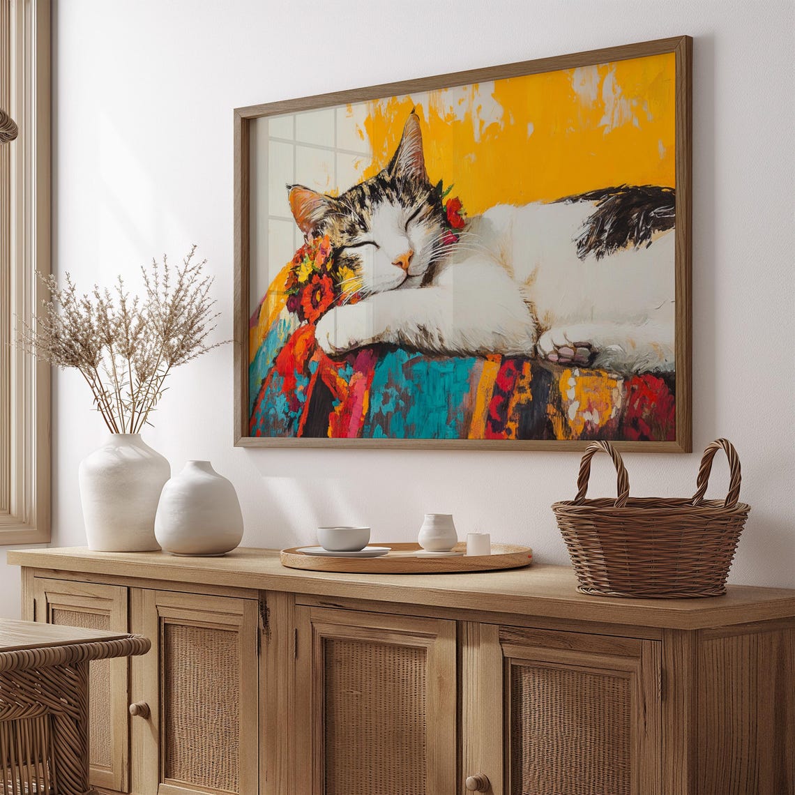 Cat Portrait Painting, Mexican Wall Art