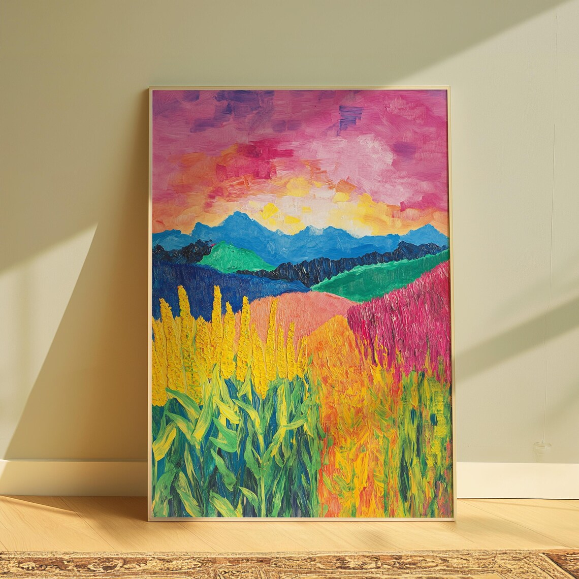 Sunset Meadow Golden Grasses Mountain View Colorful Art Print