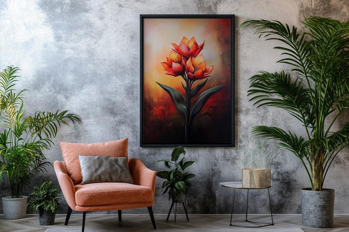 Red Orange Amaryllis Blooms Warm Floral Still Life Art Poster - Image 2