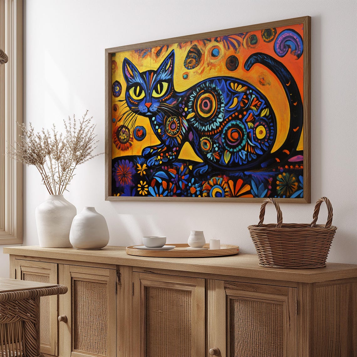 Cat Portrait Painting, Mexican Wall Art