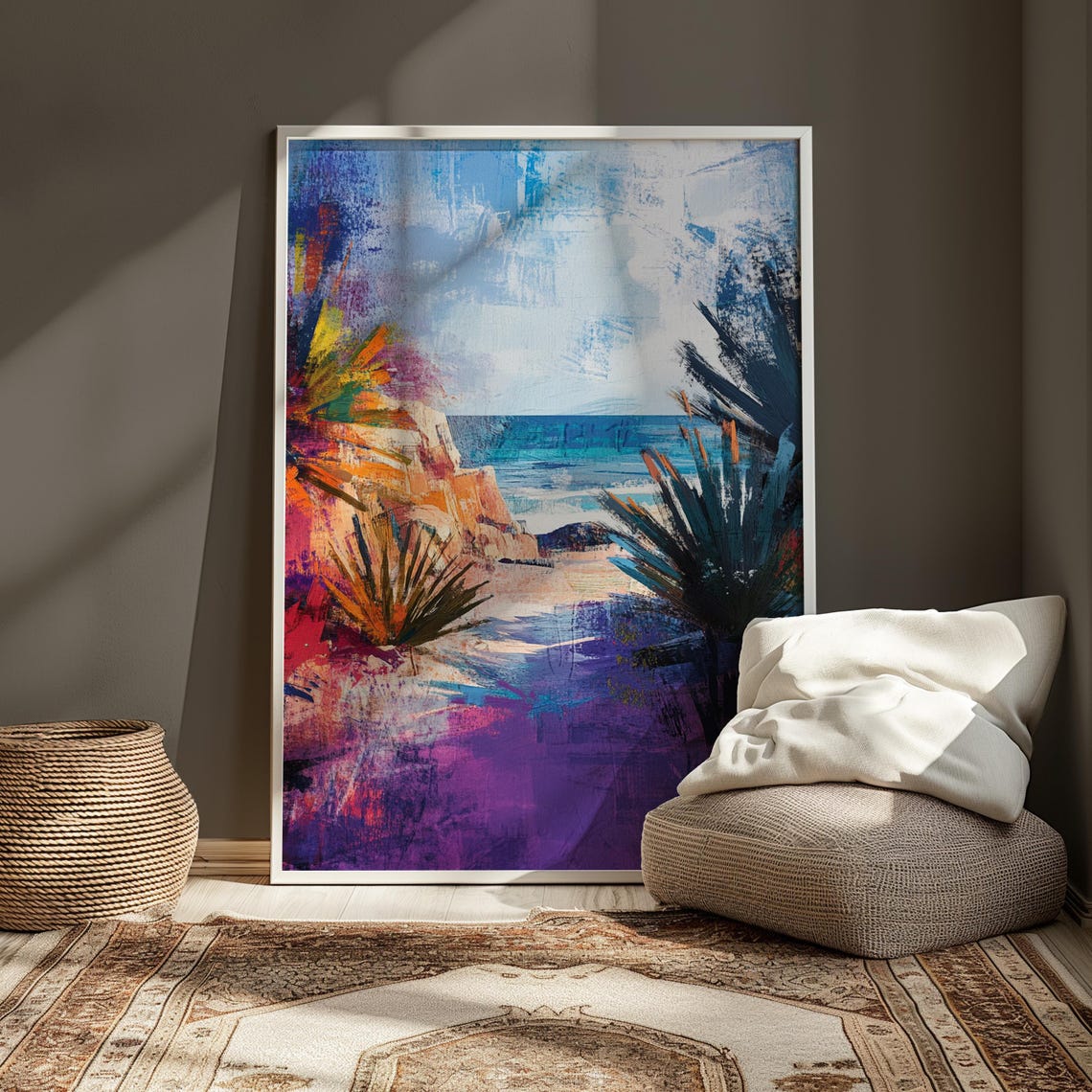 Abstract Coastal Cove Agave Plants Turquoise Sea Ocean Art Print - Image 3