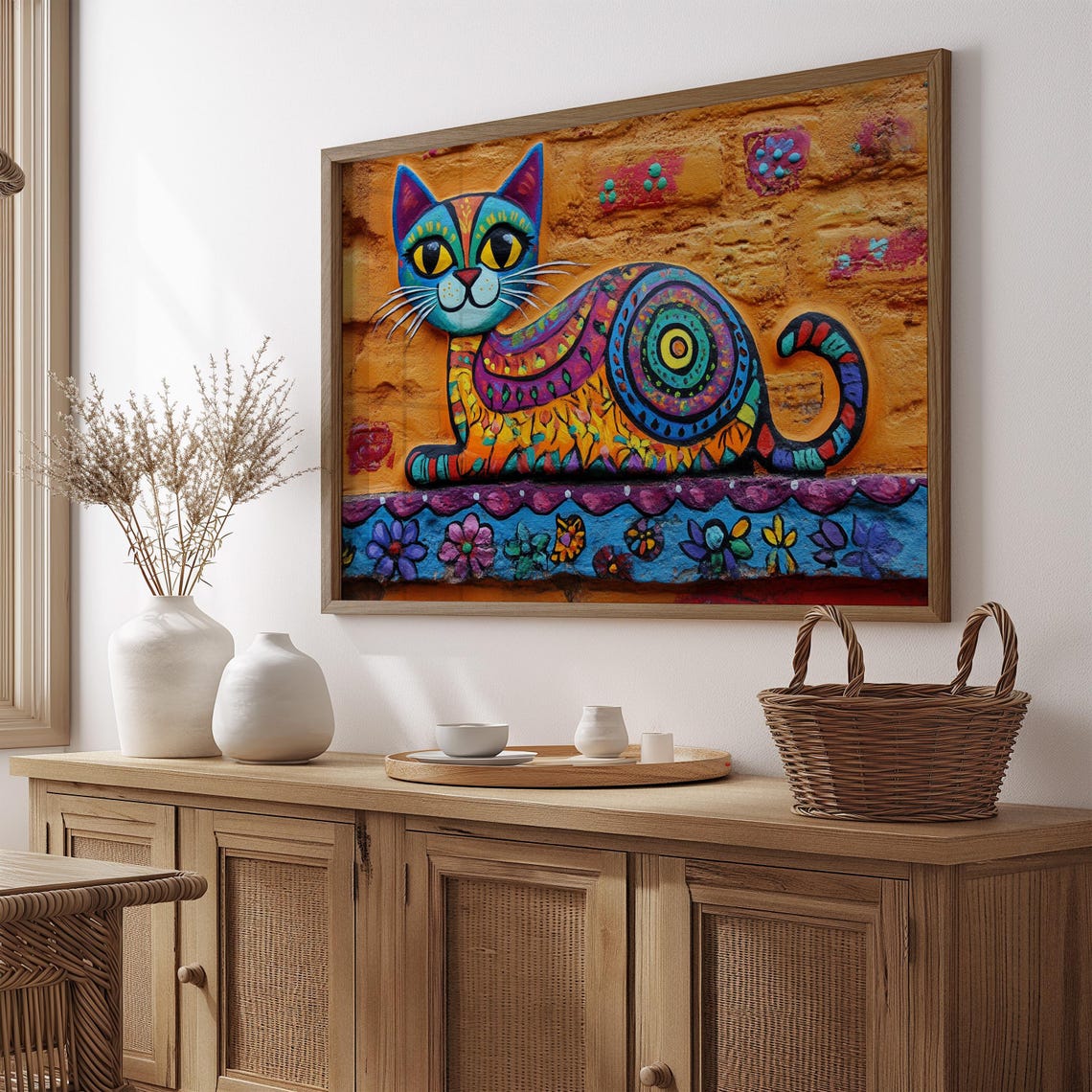 Cat Portrait Painting, Mexican Wall Art