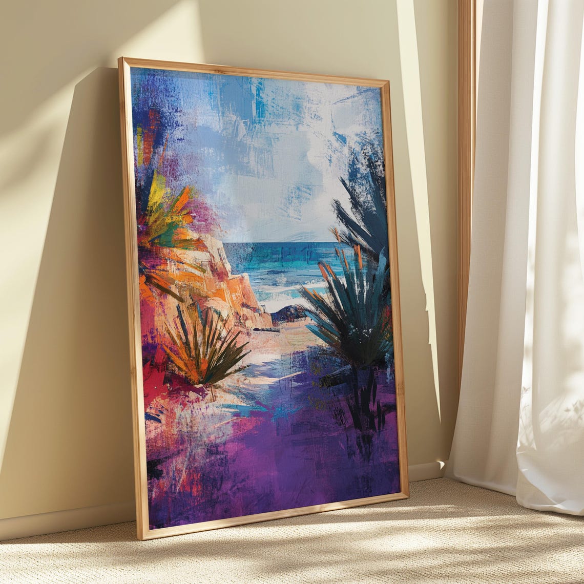 Abstract Coastal Cove Agave Plants Turquoise Sea Ocean Art Print - Image 5