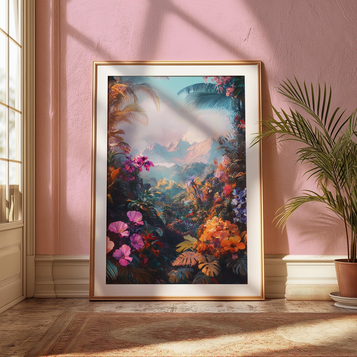 Lush Jungle Valley Misty Mountains Tropical Foliage Dreamy Wall Art Poster - Image 2