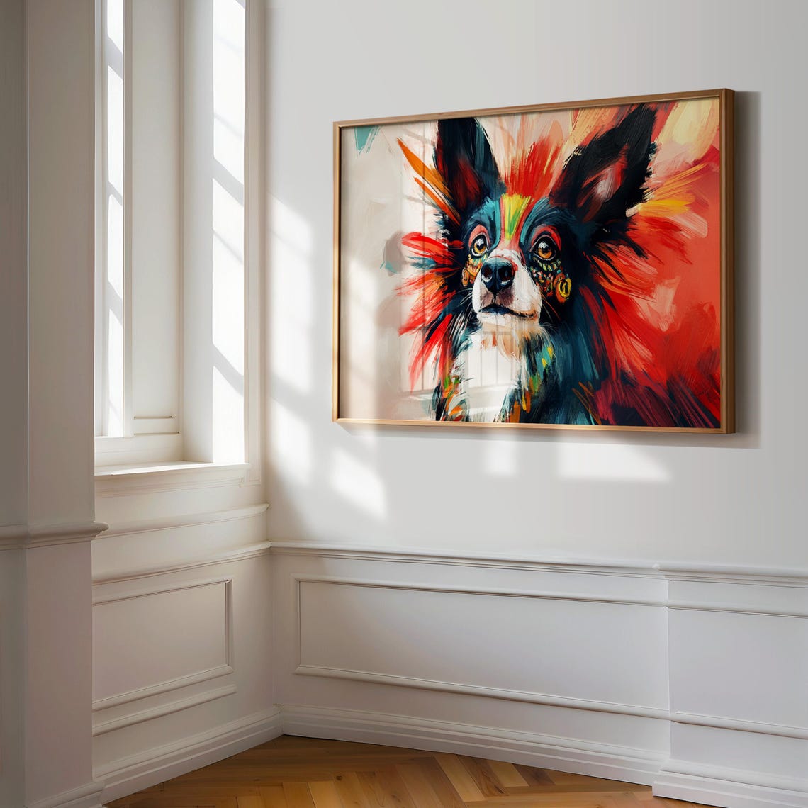 Butterfly Eared Dog Fiery Red Brushwork Colorful Portrait Art Poster - Image 3