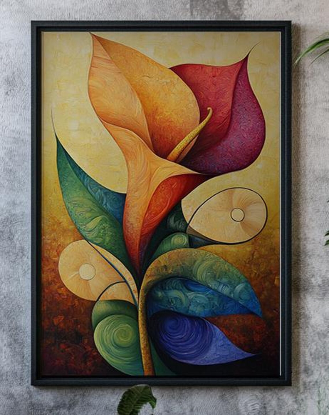 Abstract Calla Lily Orange Red Modern Bold Flower Painting Art Poster