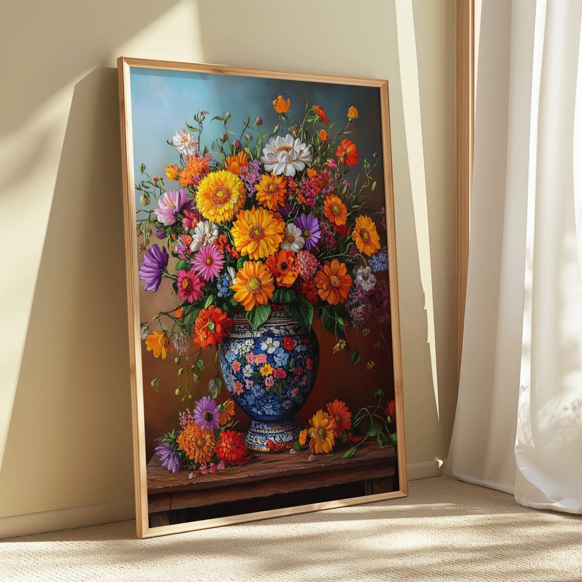 Airy Wildflower Bouquet Blue Floral Vase Ledge Fresh Garden Poster - Image 5