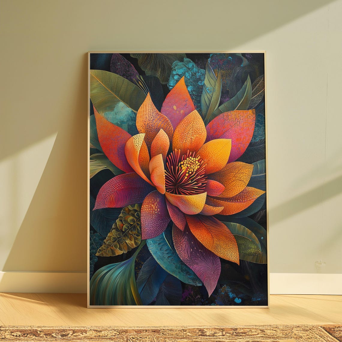 Lush Tropical Flower Bloom Dark Botanical Jungle Floral Art Poster