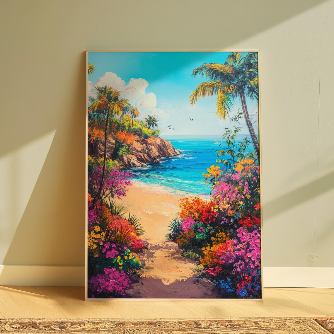 Tropical Beach Cove Palm Trees Turquoise Water Colorful Paradise Poster