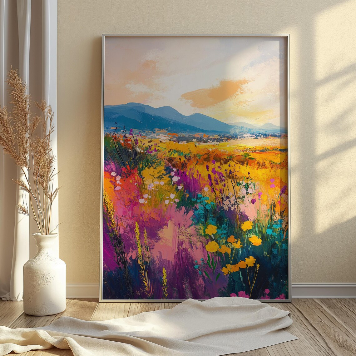 Wildflower Meadow Sunset Blue Mountain Peaks Colorful Nature Wall Art Poster - Image 4