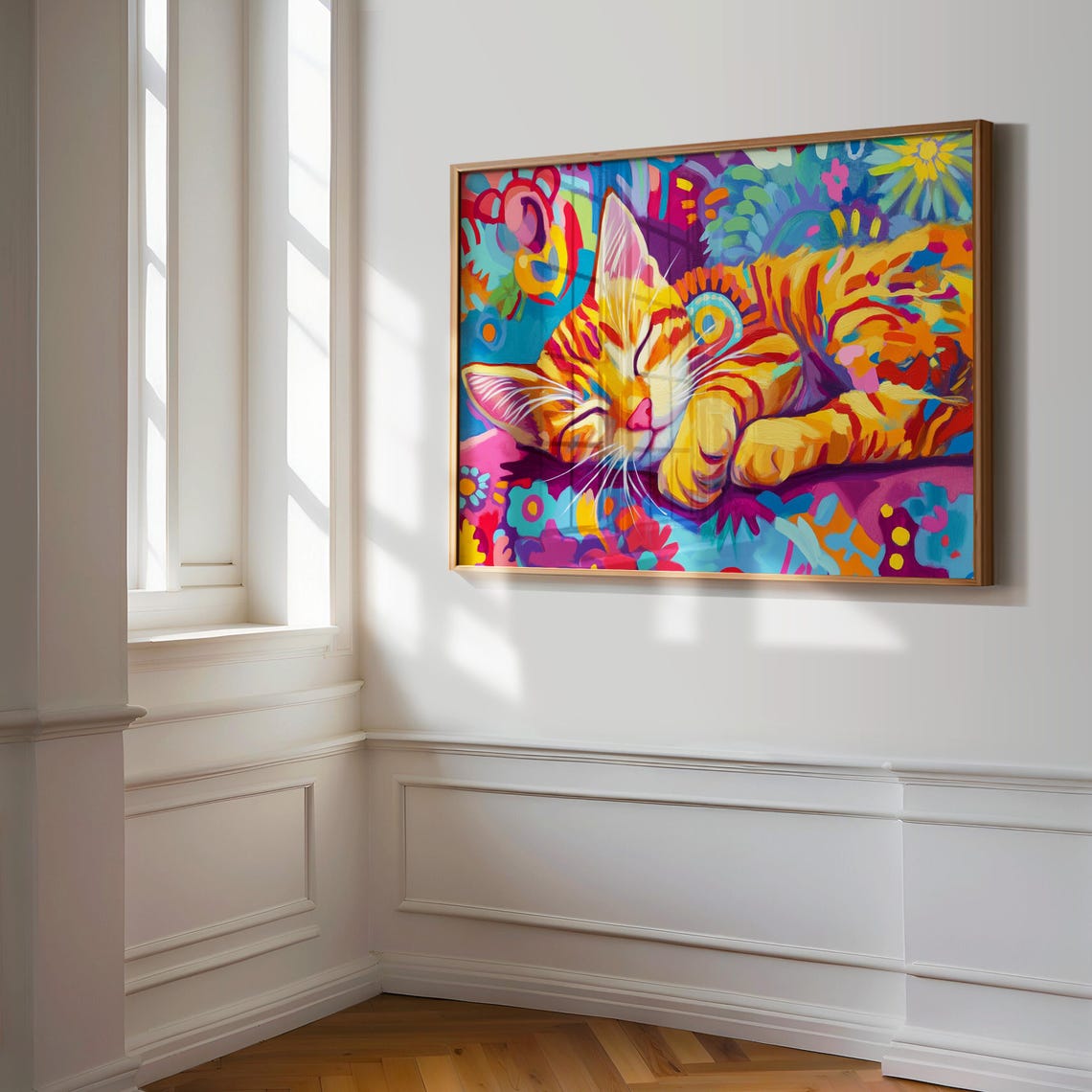 Sleeping Orange Kitten On Floral Blanket Dreamy Colors Poster - Image 3