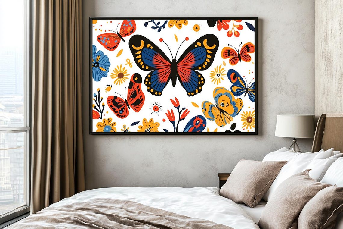 Folk Art Butterfly Pattern Colorful Bold Boho Nature Decor Poster - Image 2