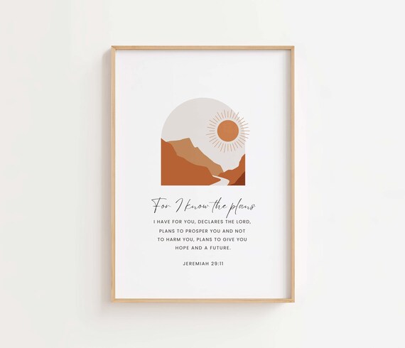 Jeremiah 2911 Niv For I Know The Plans Print Bible Verse Wall Art Christian Floral Boho Scripture