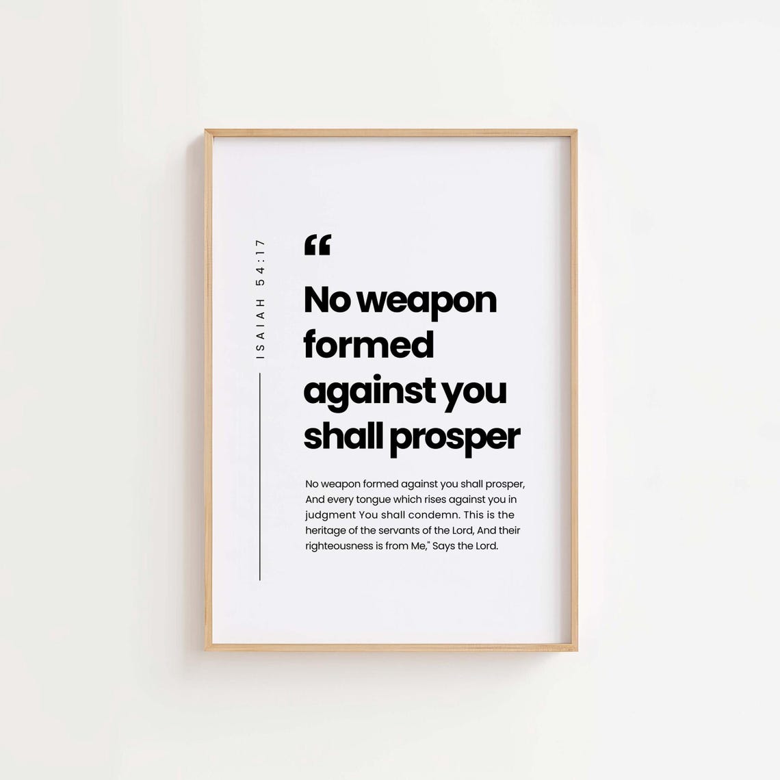 No Weapon Formed Against You Isaiah 54 17 Bold Scripture Poster