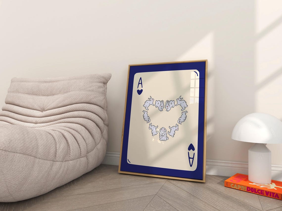 Ace Of Hearts Playing Card With Cute White Bunny Rabbits Heart Poster - Image 2