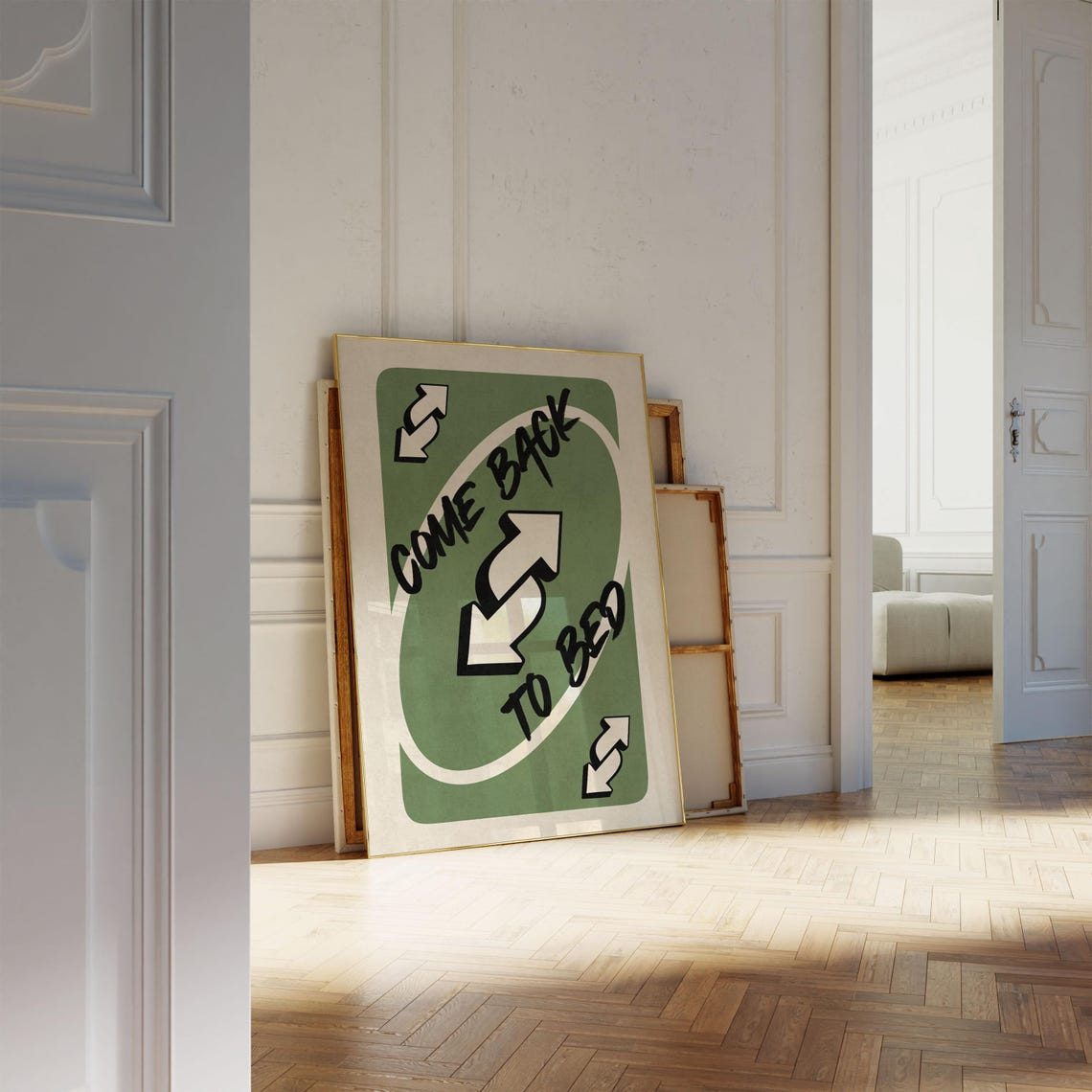Come Back to Bed Green Reverse Card Retro Pop Art Trendy Poster - Image 4
