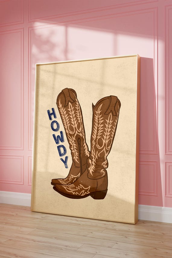 Howdy Cowboy Boots Print Vintage Western Wall Art Cowgirl Decor For Dorms