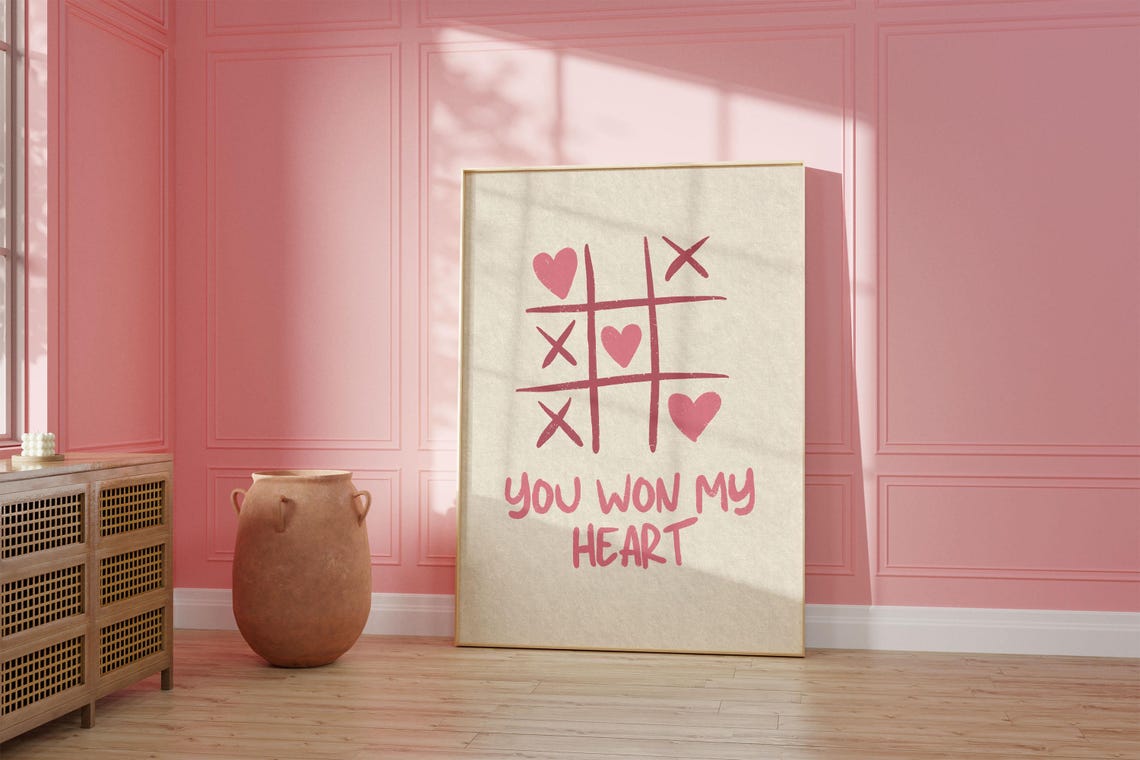 You Won My Heart Tic Tac Toe Game Pink Romantic Quote Poster - Image 3