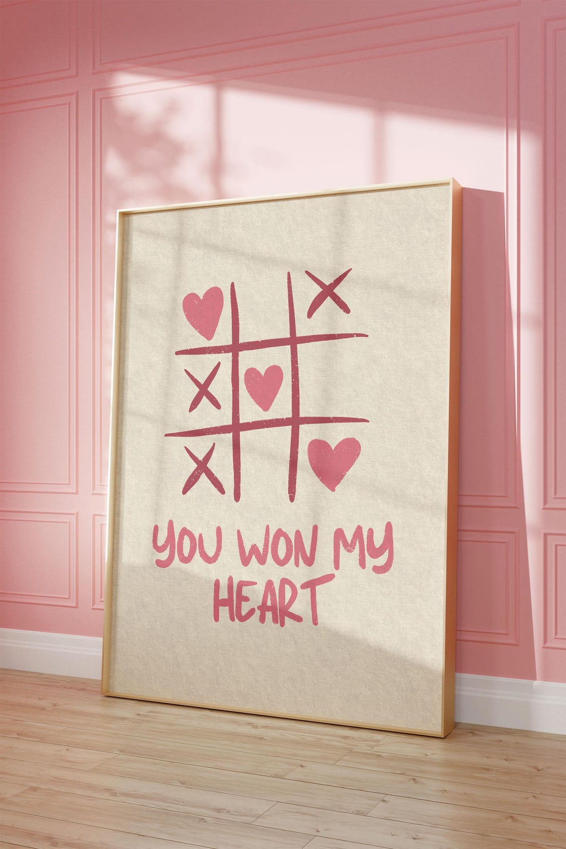 You Won My Heart Tic Tac Toe Game Pink Romantic Quote Poster - Image 2