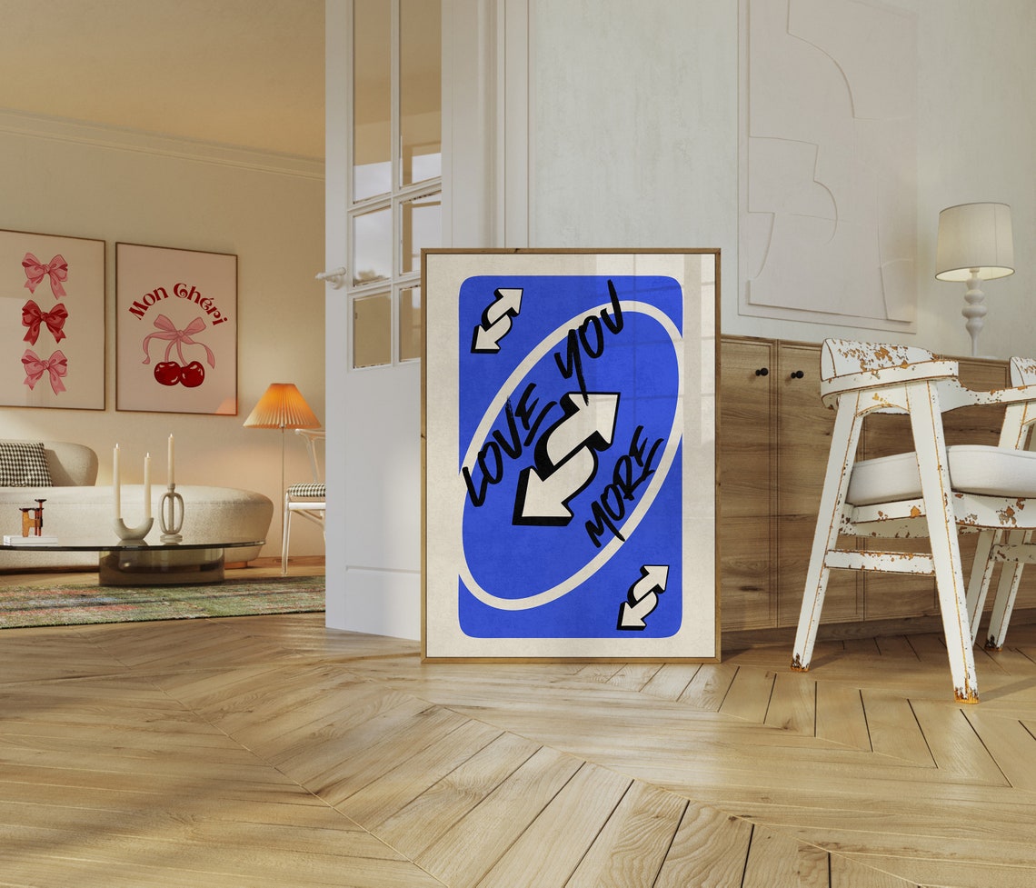 Love You More Cobalt Blue Playing Card Retro Reverse Trendy Poster - Image 3