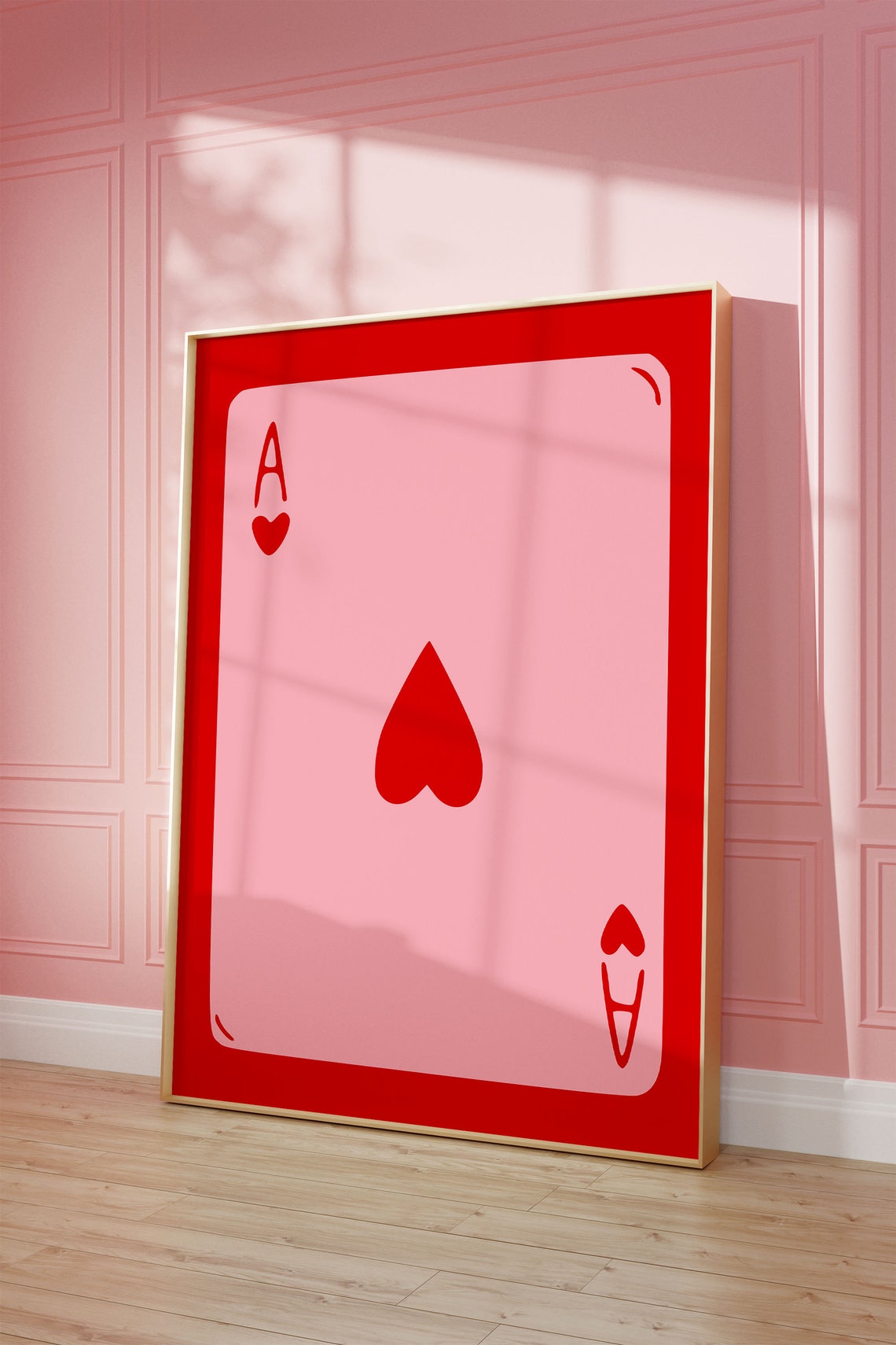 Trendy Girly Ace of Hearts Playing Card Bold Retro Pink Poster - Image 2