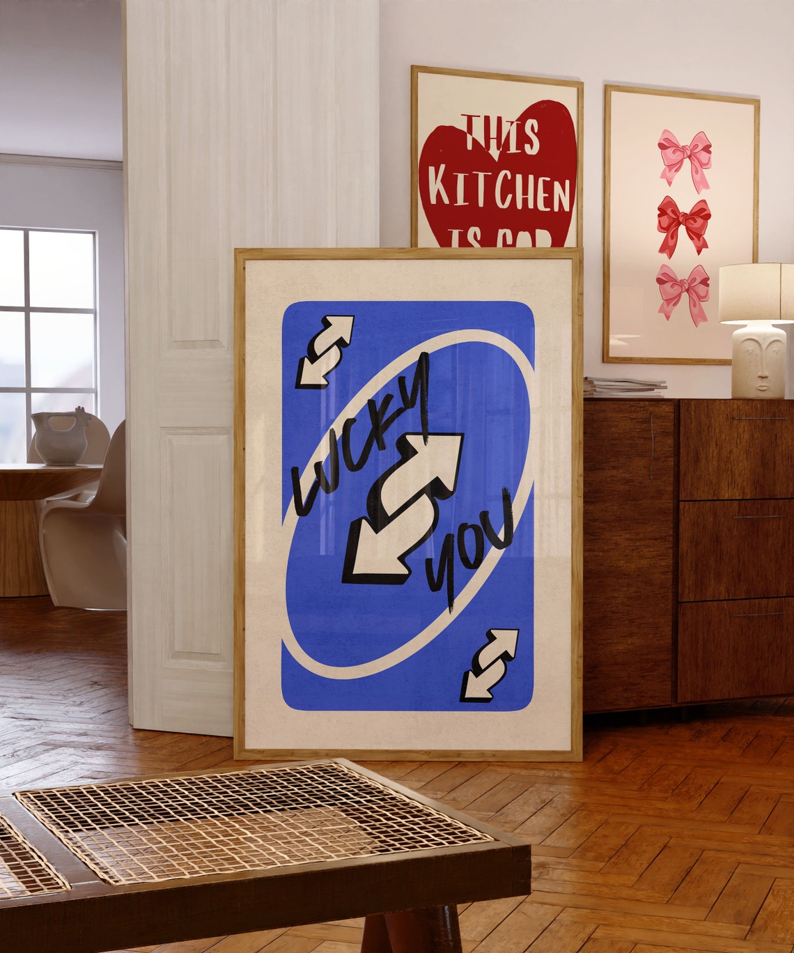 Lucky You Bright Blue Playing Card Retro Reverse Trendy Poster - Image 4