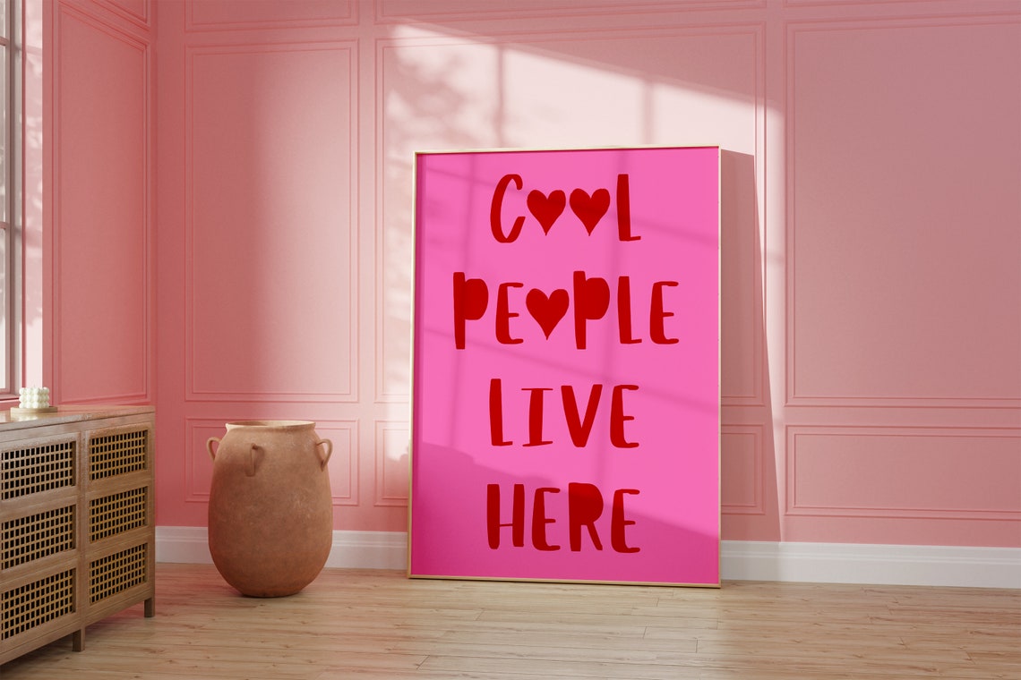 Cool People Live Here Hot Pink Hearts Trendy Statement Poster - Image 2