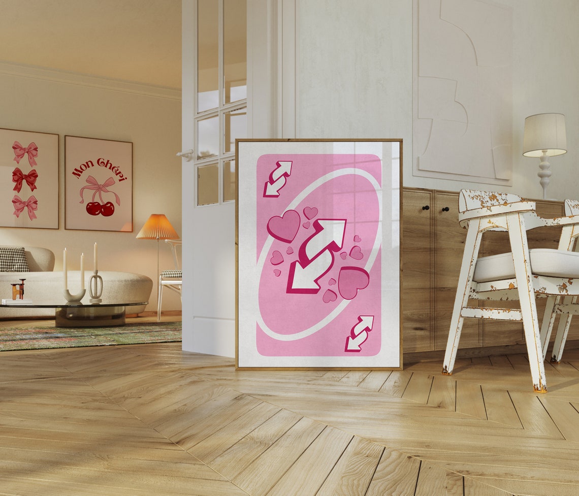 Pink Reverse Playing Card Hearts Retro Pop Art Trendy Poster - Image 3