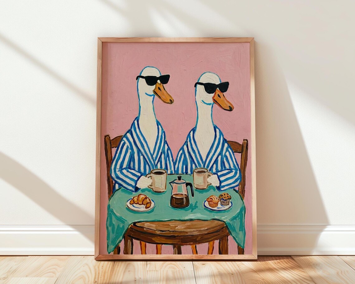 Ducks in Robes Breakfast Funny Couple Kitchen Art