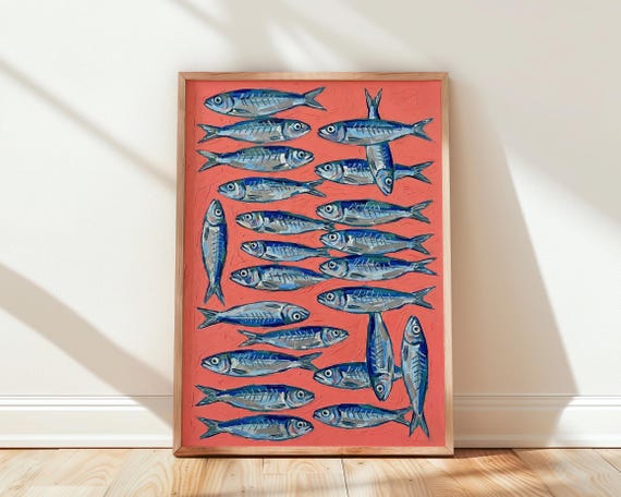 Sardines Art Print, Fish Kitchen Wall Decor