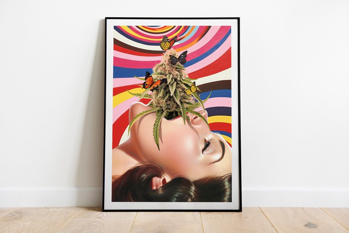 Overbaked Psychedelic Cannabis Poster, Surreal Collage