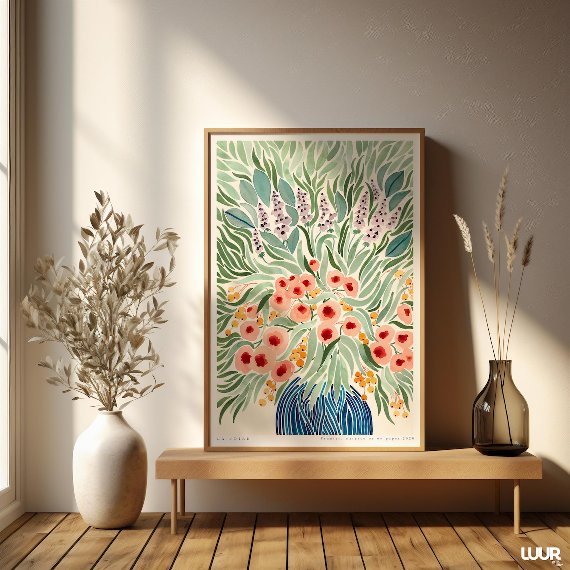La Poire Floral Botanical Oil Print, Elegant Peonies