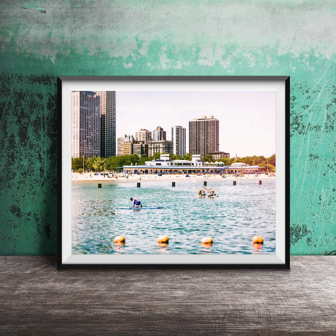 North Avenue Beach Chicago Lakefront Paddleboarders Summer Poster