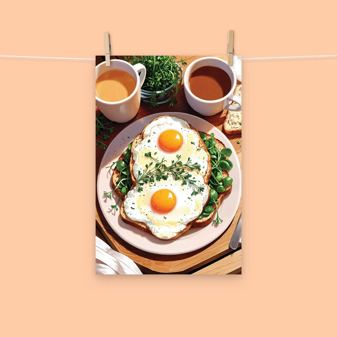 Sunny Side Up Fried Eggs Herb Toast Breakfast Kitchen Art Poster - Image 2