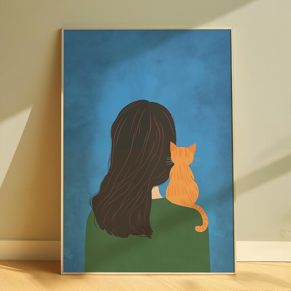 Minimalist Cat Art Print, Cat Lover Gift For Her